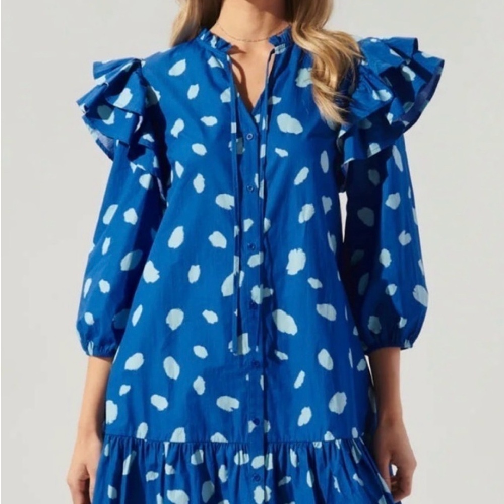 Sugarlips Odessa Dot Sammy Blue and White Ruffle Dress Sz XL NWT